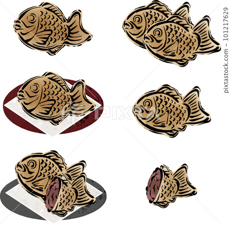 鯛魚燒,水彩,水墨畫,手繪,點心,日式點心,食品,零食,插畫素材集 101217629