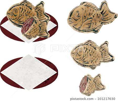 Taiyaki, watercolor, ink painting, hand-painted, sweets, Japanese confectionery, food, snacks, illustration material set Taiyaki, watercolor, ink painting, hand-painted, sweets, Japanese confectionery, food, snacks, illustration material set 101217630