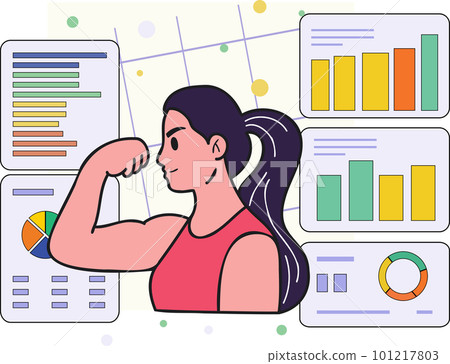Fitness girl who loves health is losing weight illustration in doodle style Fitness girl who loves health is losing weight illustration in doodle style 101217803