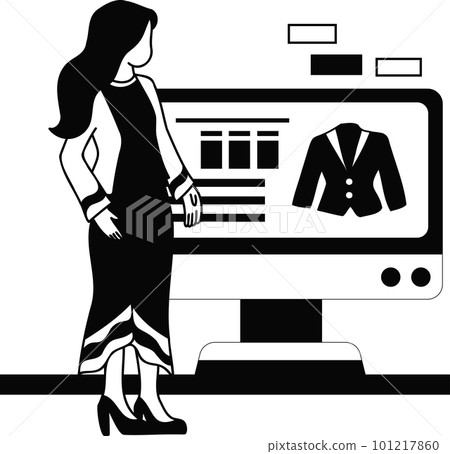 Female office worker shopping online from smartphone illustration in doodle style 101217860