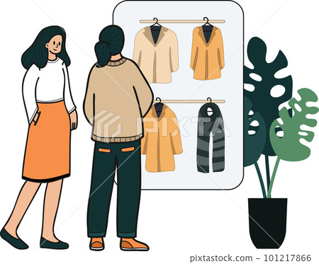 Female office worker shopping online from smartphone illustration in doodle style 101217866