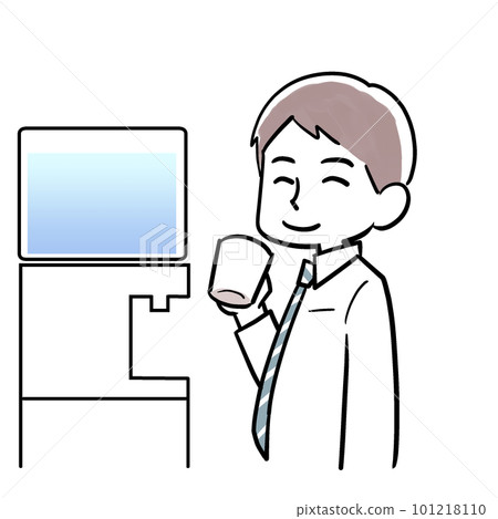 A man drinking coffee from a water server 101218110