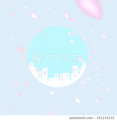 城市街道背景和舞動的櫻花藍天 101218132