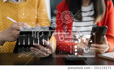 Business team meeting present.professional investor working with new startup project. Finance managers task.Digital tablet laptop computer design smart phone. 101218171