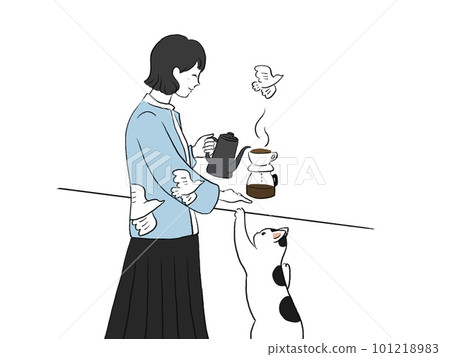 一個正在煮咖啡的女人 101218983