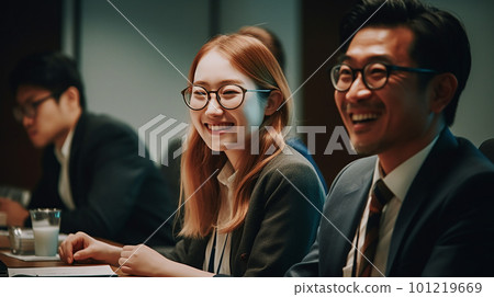 在日本辦公室工作的公司員工，在會議或會議期間（生成 AI） 101219669