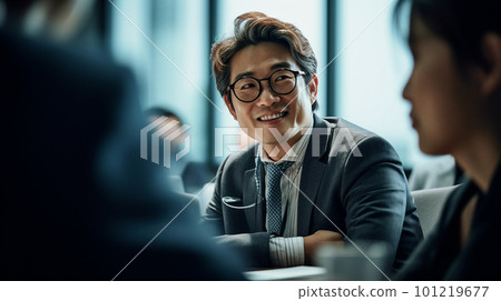 在日本辦公室工作的公司員工，在會議或會議期間（生成 AI） 101219677