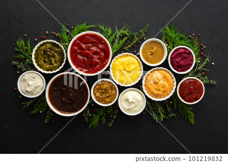 Sauces in bowls with seasonings Sauces in bowls with seasonings 101219832