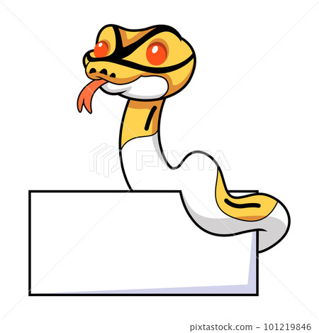 Cute albino pied ball python cartoon with blank sign 101219846