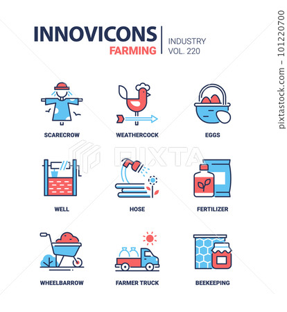 Farming and country life - line design style icons set Farming and country life - line design style icons set 101220700