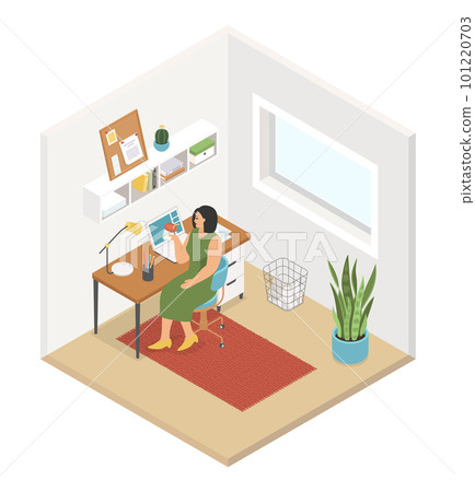 Work from home - modern vector colorful isometric illustration Work from home - modern vector colorful isometric illustration 101220703