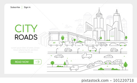 City roads - thin line design style vector web banner 101220718