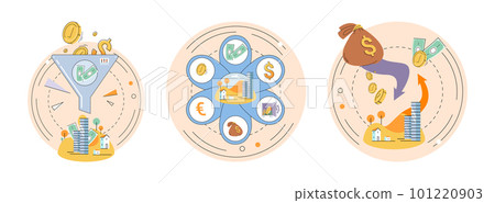 Person analyzes profit weighing earnings on scales, income, expenses money. Business profit increase 101220903