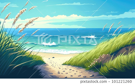 summer field footpath sea ai generated summer field footpath sea ai generated 101221260