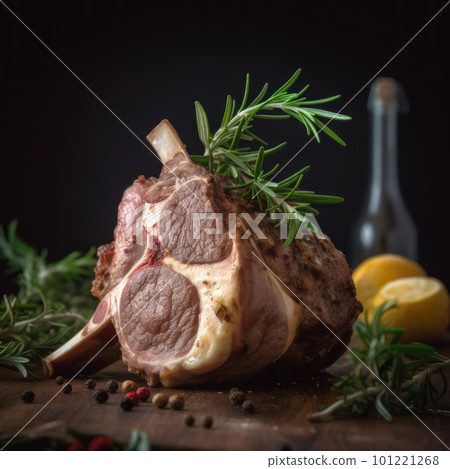 AI generated Raw lamb chops with rosemary and spices on a wooden board AI generated Raw lamb chops with rosemary and spices on a wooden board 101221268
