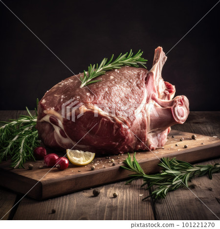 AI generated Raw lamb chops with rosemary and spices on a wooden board AI generated Raw lamb chops with rosemary and spices on a wooden board 101221270
