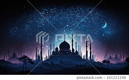 AI generated Ramadan Kareem background with mosque and crescent moon AI generated Ramadan Kareem background with mosque and crescent moon 101221298