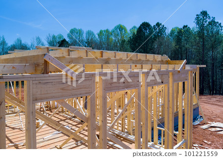 During construction of new house, there are beams wood framing to use as framework 101221559