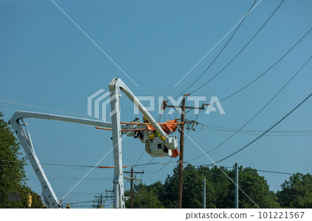 As a result of storm, electrical workers in the power pole maintenance industry were hired to repair damaged power lines. 101221567