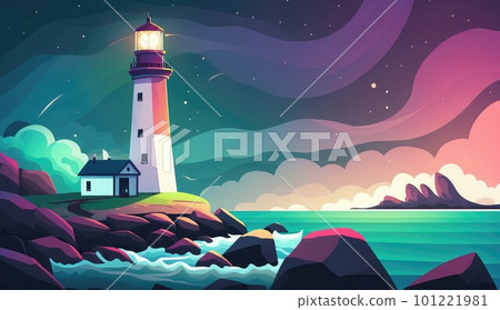 lighthouse on sea shore aurora ai generated 101221981