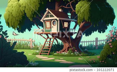 tree house backyard lawn fence ai generated tree house backyard lawn fence ai generated 101222071