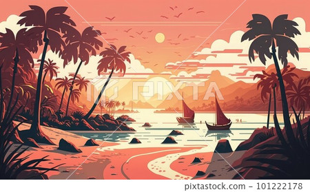 sunset landscape beach road palm trees ai generated sunset landscape beach road palm trees ai generated 101222178