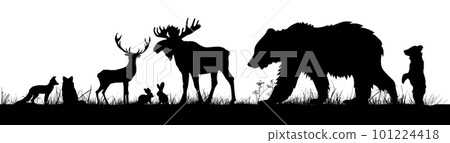 Animals living in european forest. Vector icon set of silhouette. Animals living in european forest. Vector icon set of silhouette. 101224418