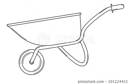Hand drawn cart for cargo transportation. Tool for gardening and construction. Outline. Vector. Hand drawn cart for cargo transportation. Tool for gardening and construction. Outline. Vector. 101224421