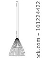 Hand drawn light duty rake for collecting leaves. Gardening tool. Doodle style. Vector 101224422