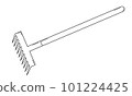 Hand drawn rake for gardening. Tool for cultivating soil and collecting leaves. Doodle style. Vector 101224425