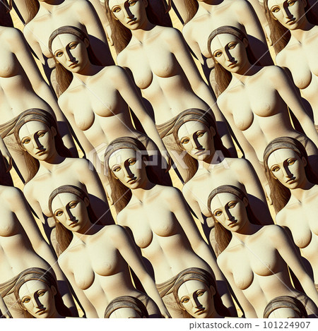 Seamless sand sculpture pattern. Female statues. Suitable for textiles, fabric, wrapping paper. Generative AI. 101224907