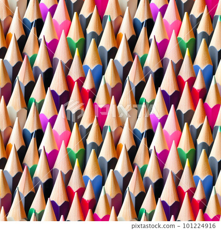 Seamless pattern with sharpened coloured pencil tips. Great for textiles, fabric, wrapping paper. Wallpaper for children. Generative AI. 101224916