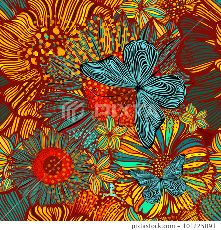 Beautiful floral pattern in red and orange tones. Vector illustration. A solid simple small flowers design with orange tones illustration vector all over textile motif digital image Beautiful floral pattern in red and orange tones. Vector illustration. A solid simple small flowers design with orange tones illustration vector all over textile motif digital image 101225091