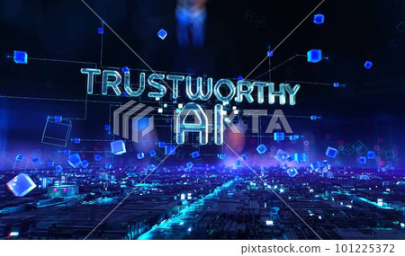 Trustworthy AI- businessman working and touching with virtual reality at office. 101225372