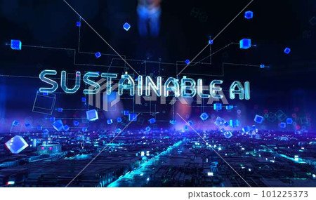 Sustainable AI- businessman working and touching with virtual reality at office. Sustainable AI- businessman working and touching with virtual reality at office. 101225373