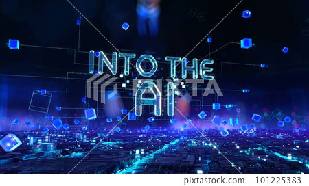 Into The AI- businessman working and touching with augmented virtual reality at night office. 101225383