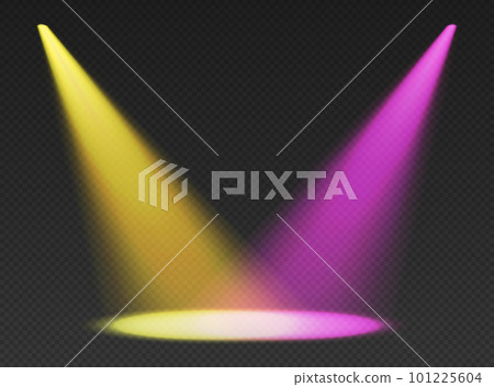 Two stage limelights. Yellow and pink cone lights from top with darkened edges. 101225604