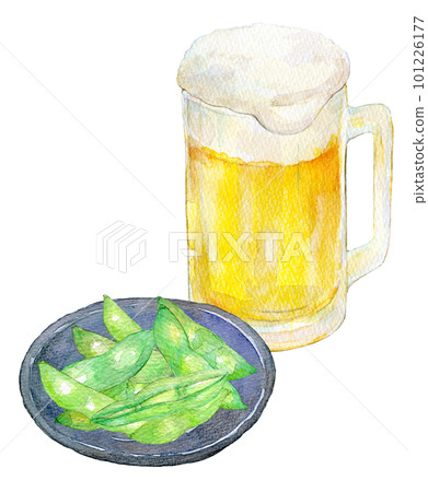 Edamame and beer evening drink set watercolor illustration Edamame and beer evening drink set watercolor illustration 101226177