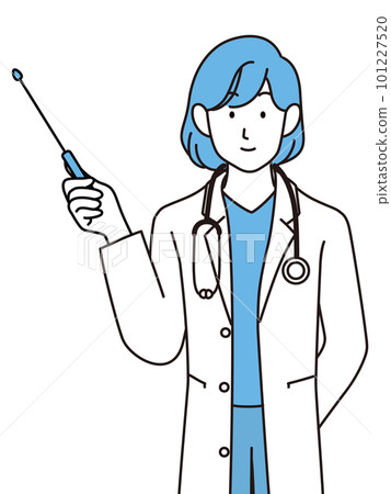 Young female doctor with pointing stick Young female doctor with pointing stick 101227520