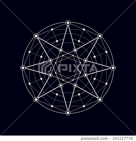 Esoteric masonic sacred sign, sacred geometry pentagram. Vector myth and meditation shape of circle and connected lines, spiritual sign Esoteric masonic sacred sign, sacred geometry pentagram. Vector myth and meditation shape of circle and connected lines, spiritual sign 101227778