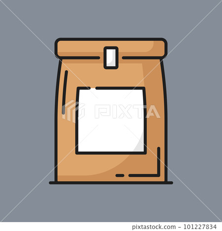 Cardboard lunch box, food container, takeout fastfood takeaway package template color line icon. Vector mockup of food pack, paper packaging 101227834