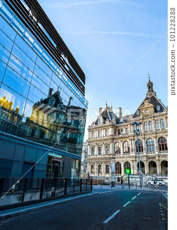 Grand Hotel Dieu courtyard and garden in Lyon, France 101228288