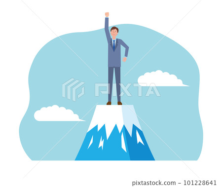 businessman raising fist on top of mountain businessman raising fist on top of mountain 101228641