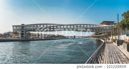 Dubai Water Canal Helix Bridge, pedestrian bridge with water taxi, in Dubai, UAE Dubai Water Canal Helix Bridge, pedestrian bridge with water taxi, in Dubai, UAE 101228959