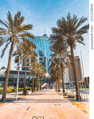 Below Skyscrapers view in Downtown Dubai, business and finance district, UAE 101229048
