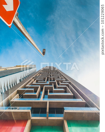 Below Skyscrapers view in Downtown Dubai, business and finance district, UAE 101229065