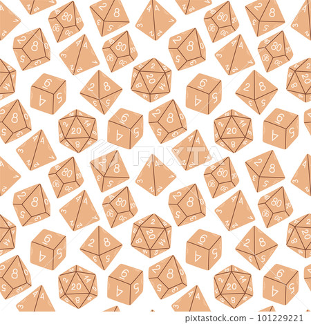D8 D10 D12 D20 Dice for Board games seamless pattern, RPG dice set for table game vector D8 D10 D12 D20 Dice for Board games seamless pattern, RPG dice set for table game vector 101229221
