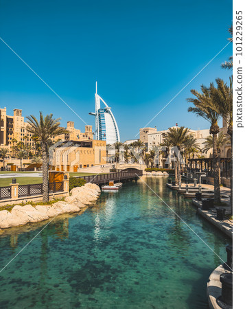 View of Burj Al Arab from Souk Madinat Jumeirah in Dubai, traditional arabian bazaar market, UAE 101229265