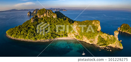 Aerial view of Koh Kai chicken island and Ko Khom in Krabi, Thailand Aerial view of Koh Kai chicken island and Ko Khom in Krabi, Thailand 101229275