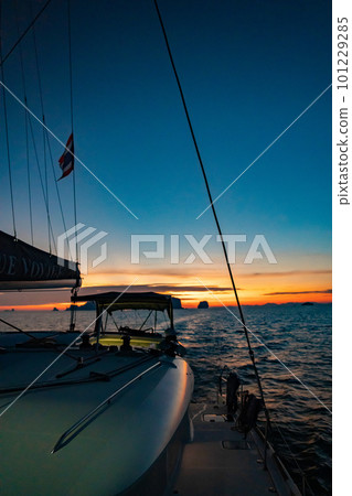 Sunset view from catamaran yacht in Krabi, Thailand Sunset view from catamaran yacht in Krabi, Thailand 101229285